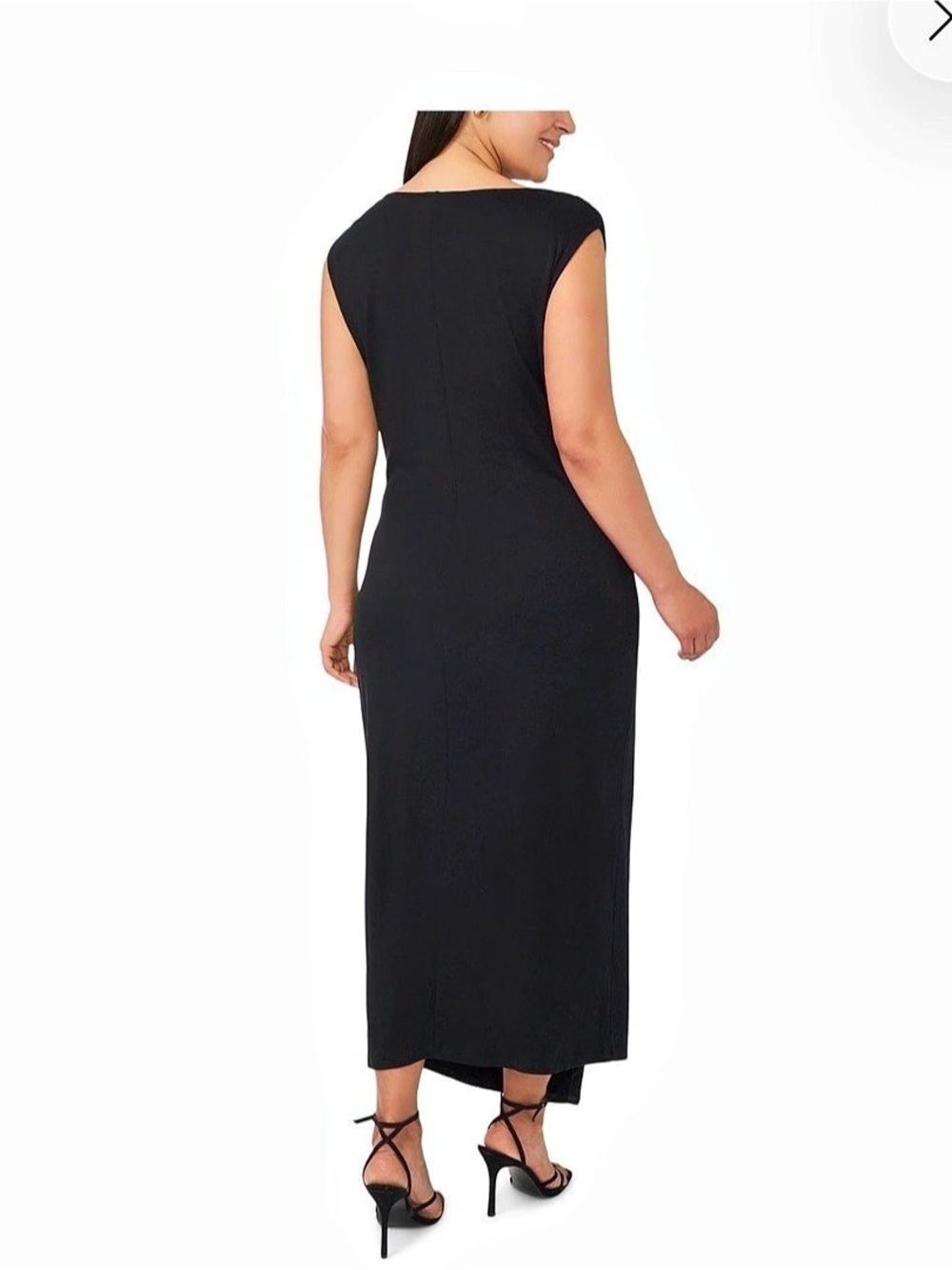 MSK Plus Size Boat Neck Short-Sleeve Midi Dress Black 3X New - Picture 3 of 6